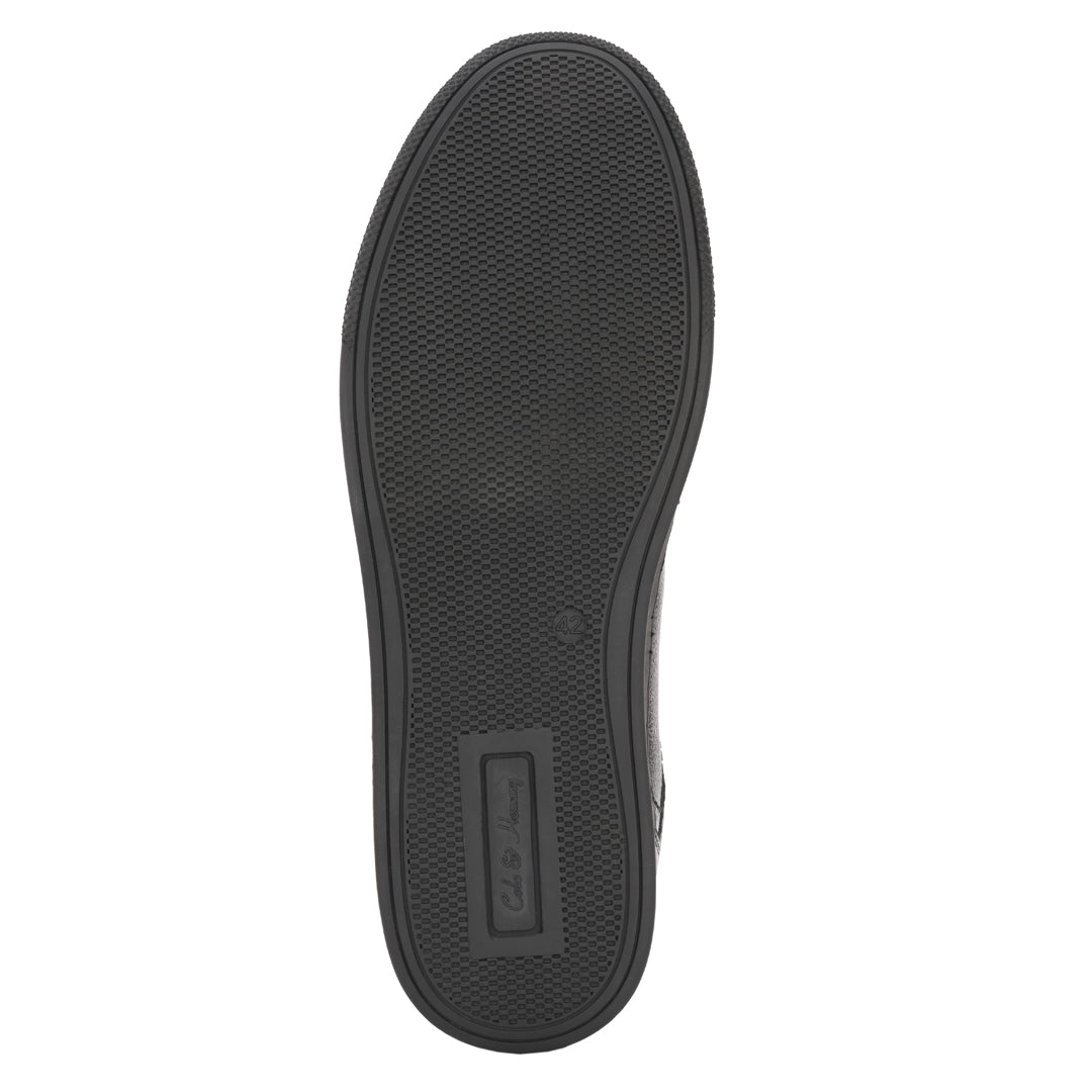 Men's Black Leather Casual Sneakers with Lace-Up Design