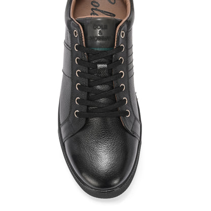 Sleek Black Leather Lace-Up Sneakers for Men