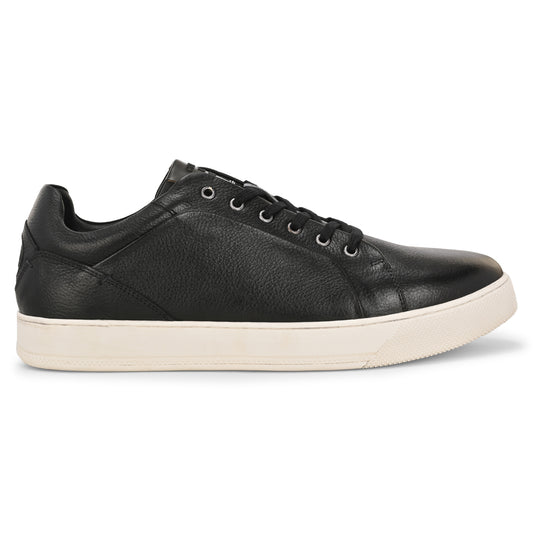 Stylish & Comfortable Casual Black Leather Sneakers for Men
